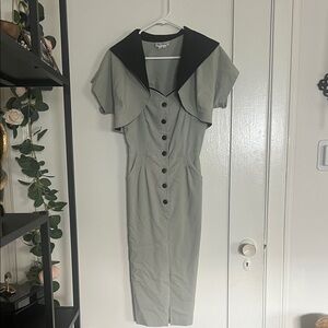 Stop Staring Sage Green Midi Dress with Black Collar
